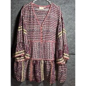 Maeve Anthropologie Silk Tunic Top Size XL Boho Floral Peasant Cottagecore